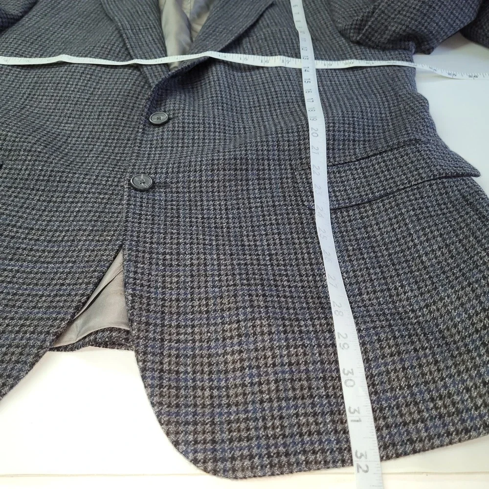 Chaps Men's 46R Wool‎ Tweed Houndstooth Blazer Sport Coat Gray Blue Two Button